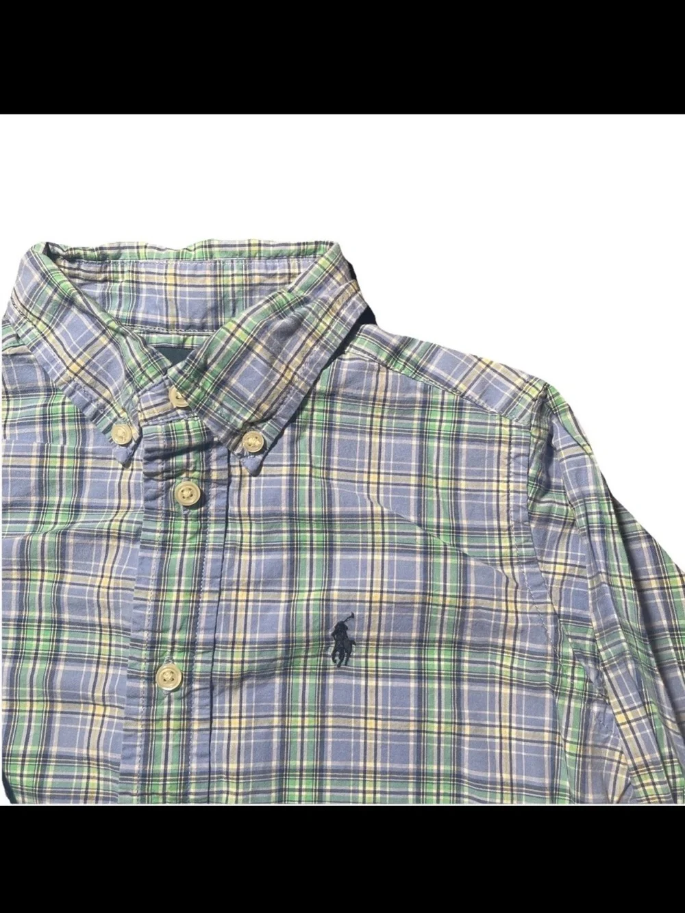 Polo Ralph Lauren Boys Size 5 Plaid Button Down Shirt Blue Green Preppy